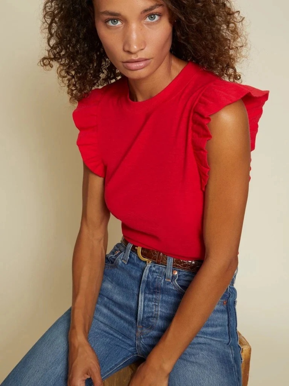 Nation LTD Red Paulette Ruffled Tank